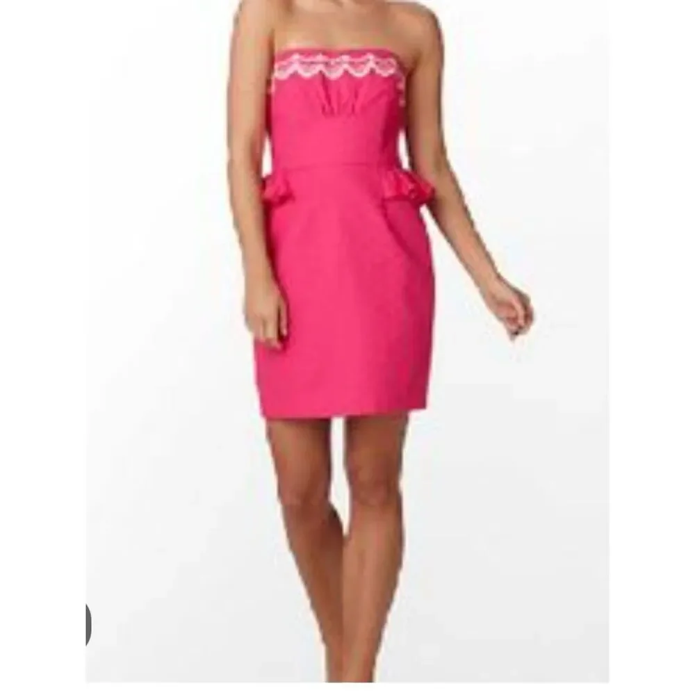 Lilly Pulitzer Pink Embroidered Strapless Dress Women’s Sz 4 - Picture 1 of 11